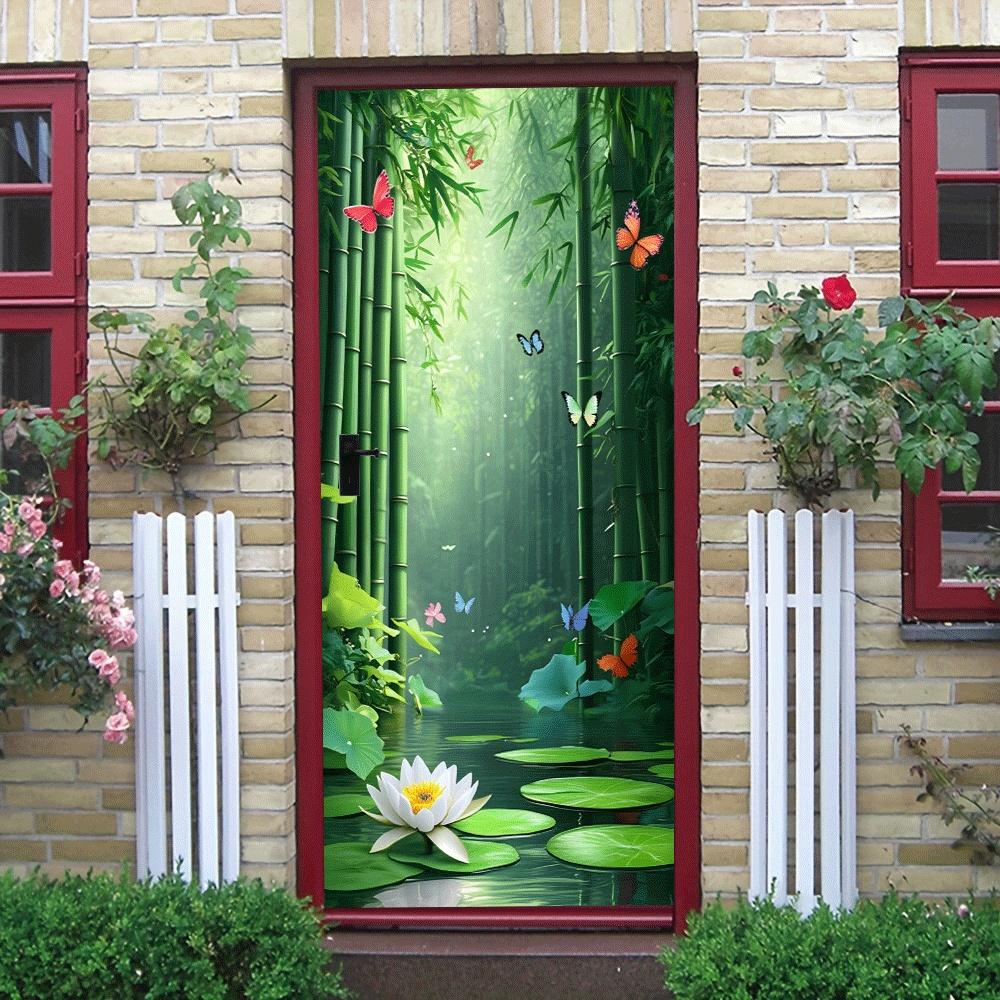2pcs Bamboo Forest Deep Wall Stickers Natural Scenery Bedroom Living Room Entrance Decoration Stickers Self-adhesive Waterproof