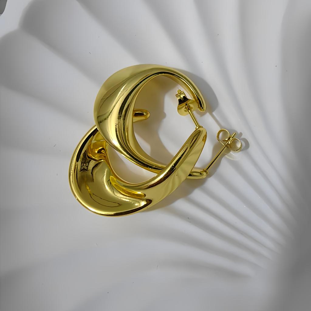 Stainless steel curved hook earrings women's gold niche light luxury fashion high-end earrings spot