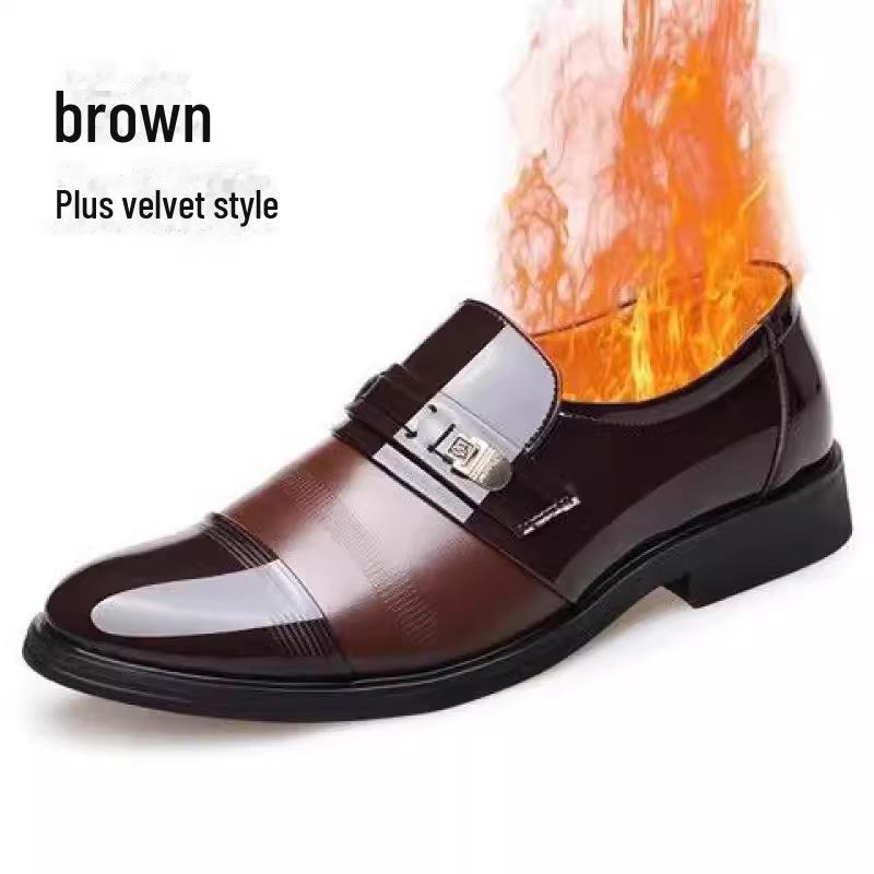 Men's Spring & Autumn Perforated Formal Leather Shoes with Plus Velvet Lining