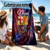 Personalisierter Strandtuch mit individuellem Namen, FC Barcelona Druck, für Reise, Camping, Strandparty, Heimdekoration, Geburtstagsgeschenk für Familie & Freunde