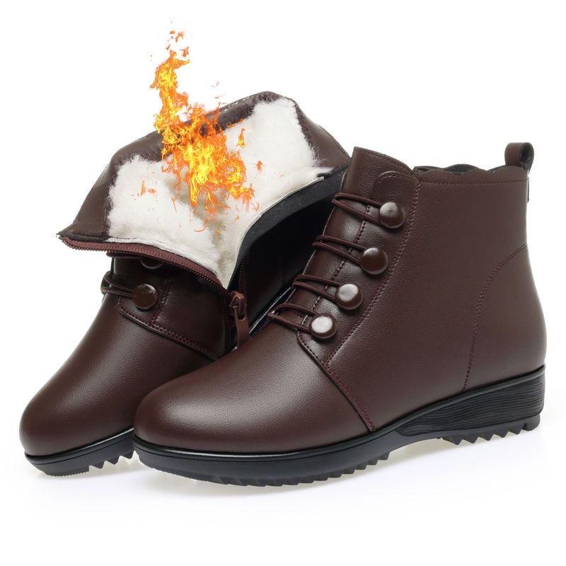 

Жіночі черевики до щиколотки з натуральної шкіри - Тепла вовна, Плюшева підошва, Нековзні, Ідеальні для жінок середнього та похилого віку 36