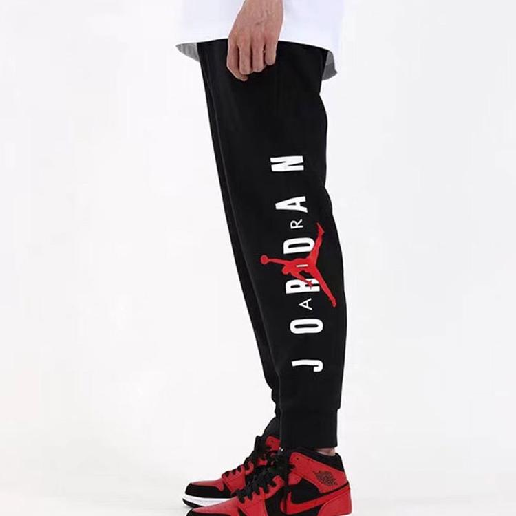 Air Jordan Letter Print Fleece-Lined Sports Joggers with Elastic Cuffs Men Bottoms Black DD1788-010