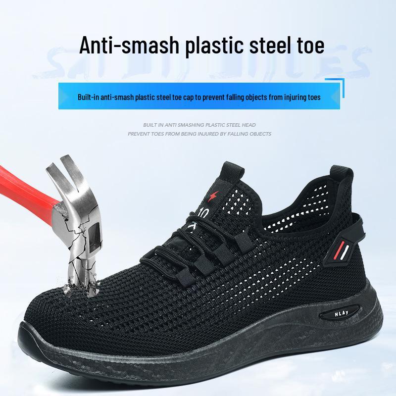 Stylowe oddychające buty bezpieczne, antyuderzeniowe i antyprzebiciowe, miękka podeszwa, izolowane 10kV, plastikowy nosek, odporne na ścieranie buty robocze