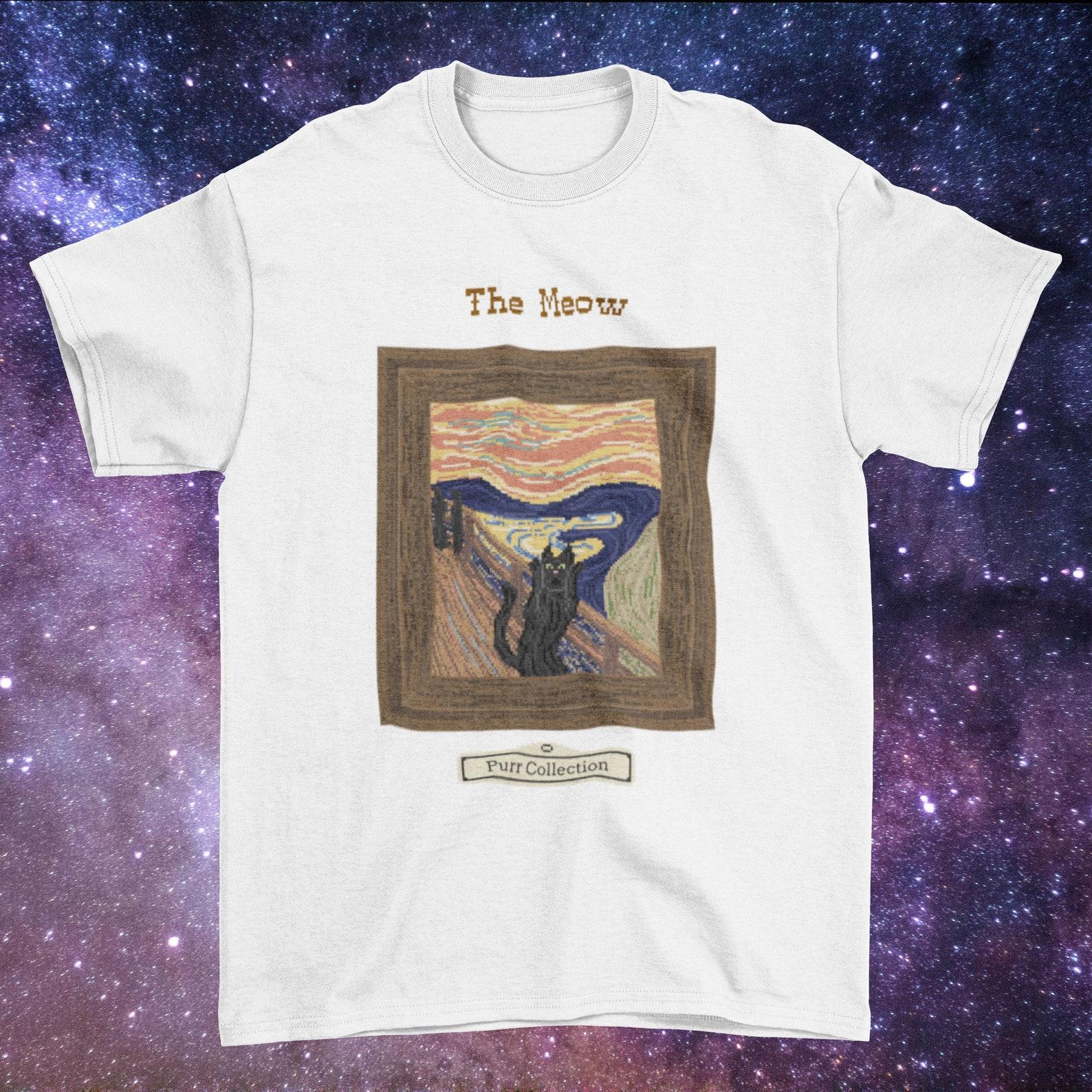 The Meow T-Shirt: Screaming Black Cat Art, Edward Munch Style L