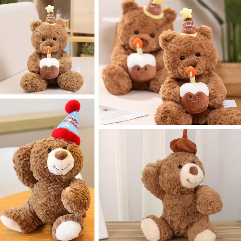 30cm Cute Birthday Hat Teddy Bear Stuffed Toy Girlfriend Valentine's Day Gift for Kids Room Bedroom Decor Favor Birthday Gifts