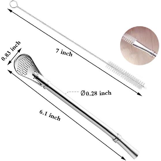 Yerba Mate Bombilla Gourd Drinking Filter Straws 304 Food-Grade Stainless Steel 6.1 inch Long Spoon Bombillas Straws for Mate Tea Set of 3 with