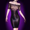 Off Shoulder Fashion Neck Ring Lace Mini Dresses High Elastic Oil Shiny Transparent Bodycon Dresses Package Hip Nightclub Dress