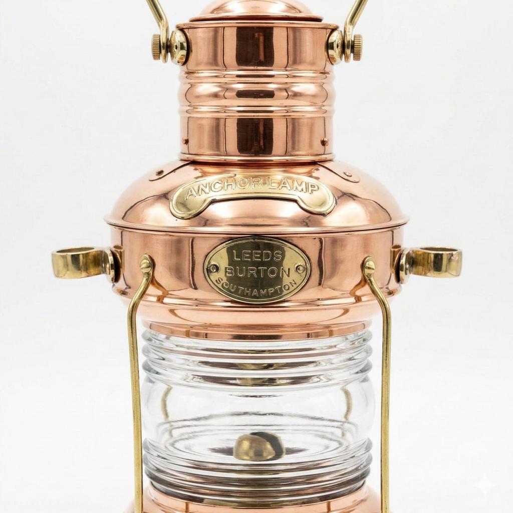Vintage Brass Copper Anchor Ship Lantern Nautical Kerosene Lamp Maritime Coastal Decor Marine Collectible