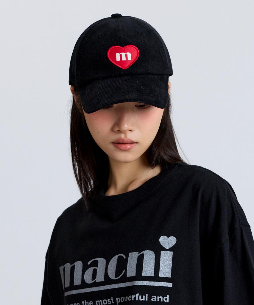 Makeuni Corduroy Heart Deep Ball Cap Black