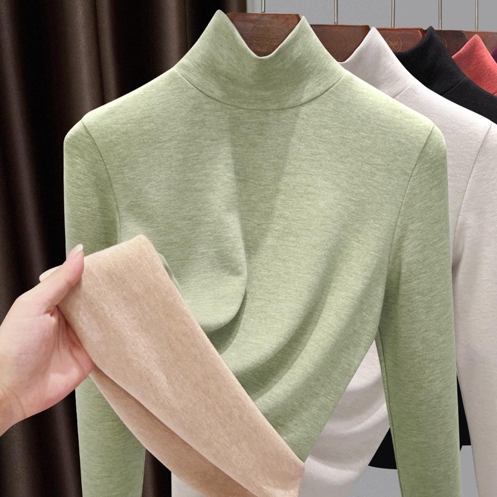 Autumn and winter women's clothing containing wool and silk bottoming shirt women's inner heating fleece warm turtleneck top with fleece and thicker