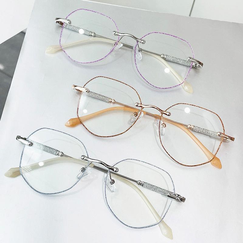 0 To+4.0 Women's Frameless Reading Glasses Anti Blue Light Polygonal Presbyopic Glasses Anti Fatigue Computer Glasses