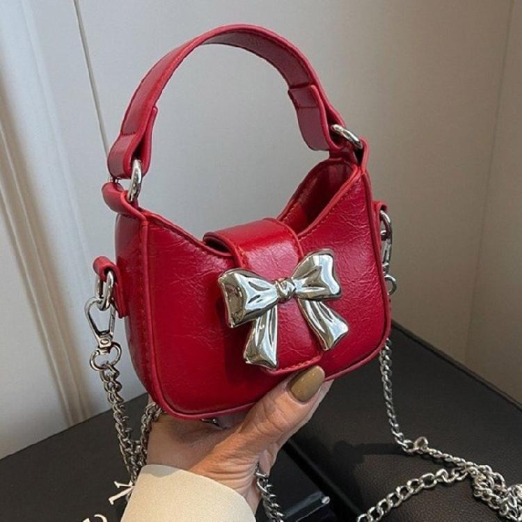 Chain Strap Messenger Bag for Women Bows Shoulder Bag PU Leather Crossbody Bag