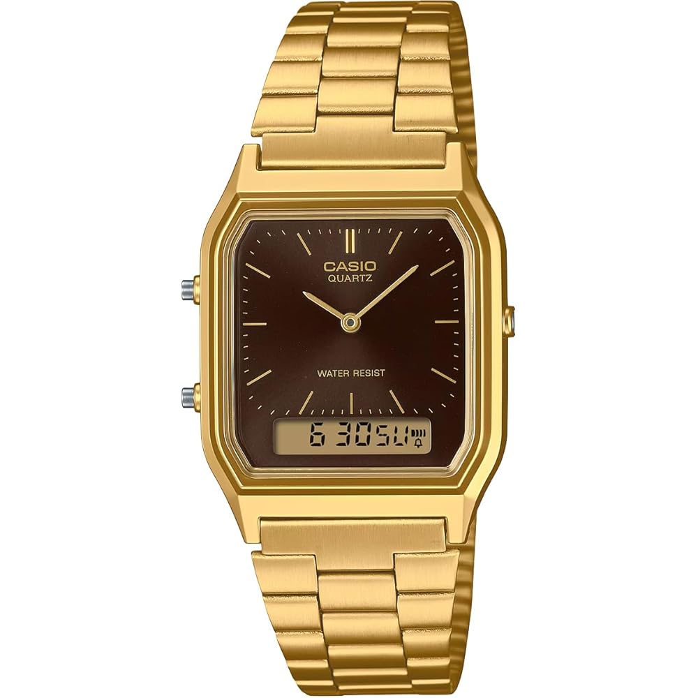 Casio Ana-Digi Vintage Series Quartz Watch AQ-230GA-5AMQY Unisex Dual Time Gold Brown