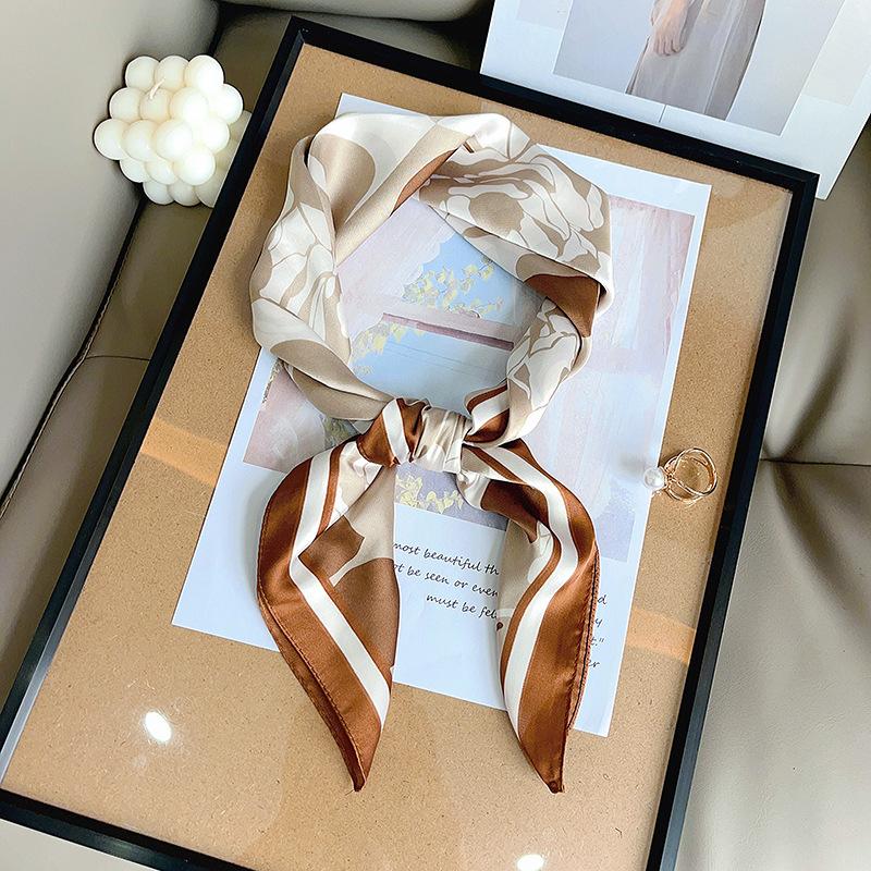 70 Square Scarves Spring and Summer High-value Creative Silk Scarves Women's Small Fresh and Simple Flower Printing Simulation Silk Square Scarves