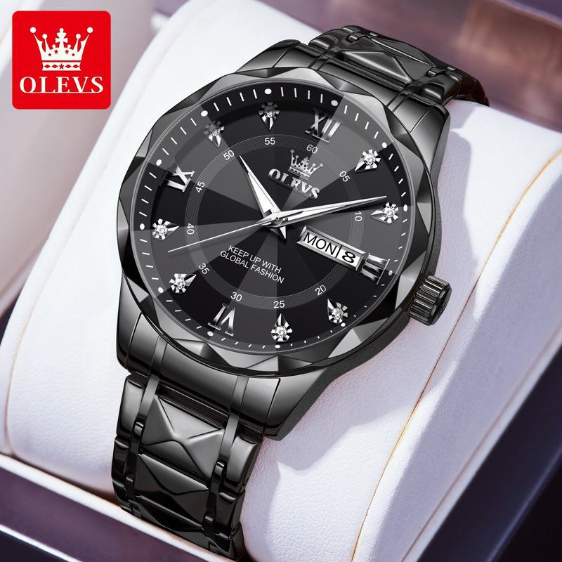 Oulishi 2025 Men's Luminous Waterproof Quartz Watch with Diamond-Shaped Mirror