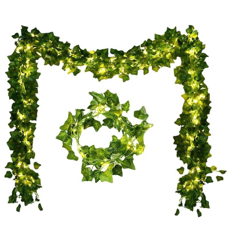 10M 100LED Green Leaf Rattan Artificial Ivy Garland Fake Leaf Plants Vine Garland String Solar Light Wedding Party Christmas Holiday Decoration