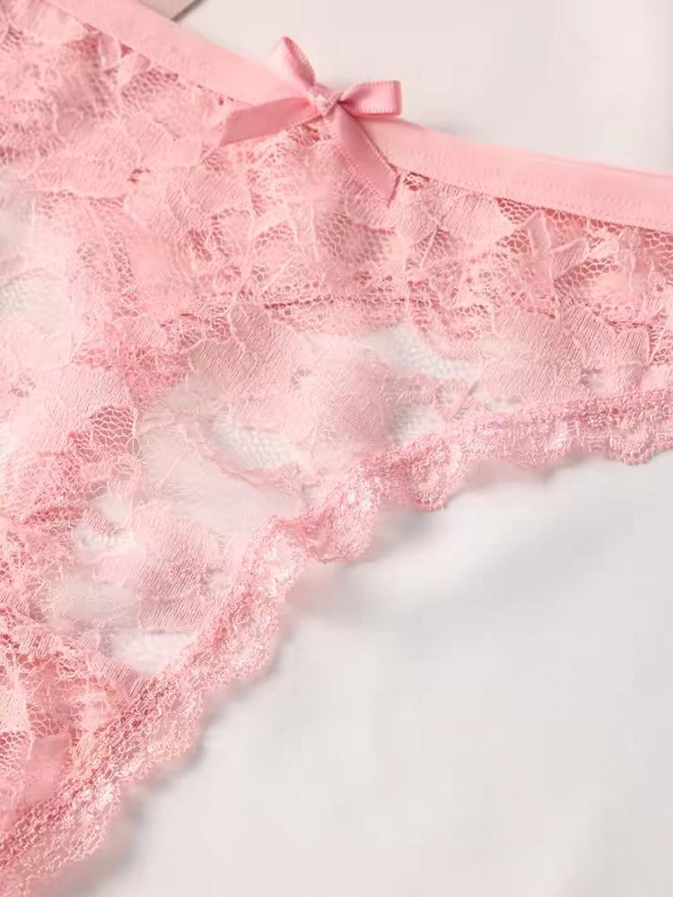 4PCS Sexy Women's Thongs Transparent Women Panties Sexy Lace Underwear Solid Floral G-String Female Underpants Lingerie