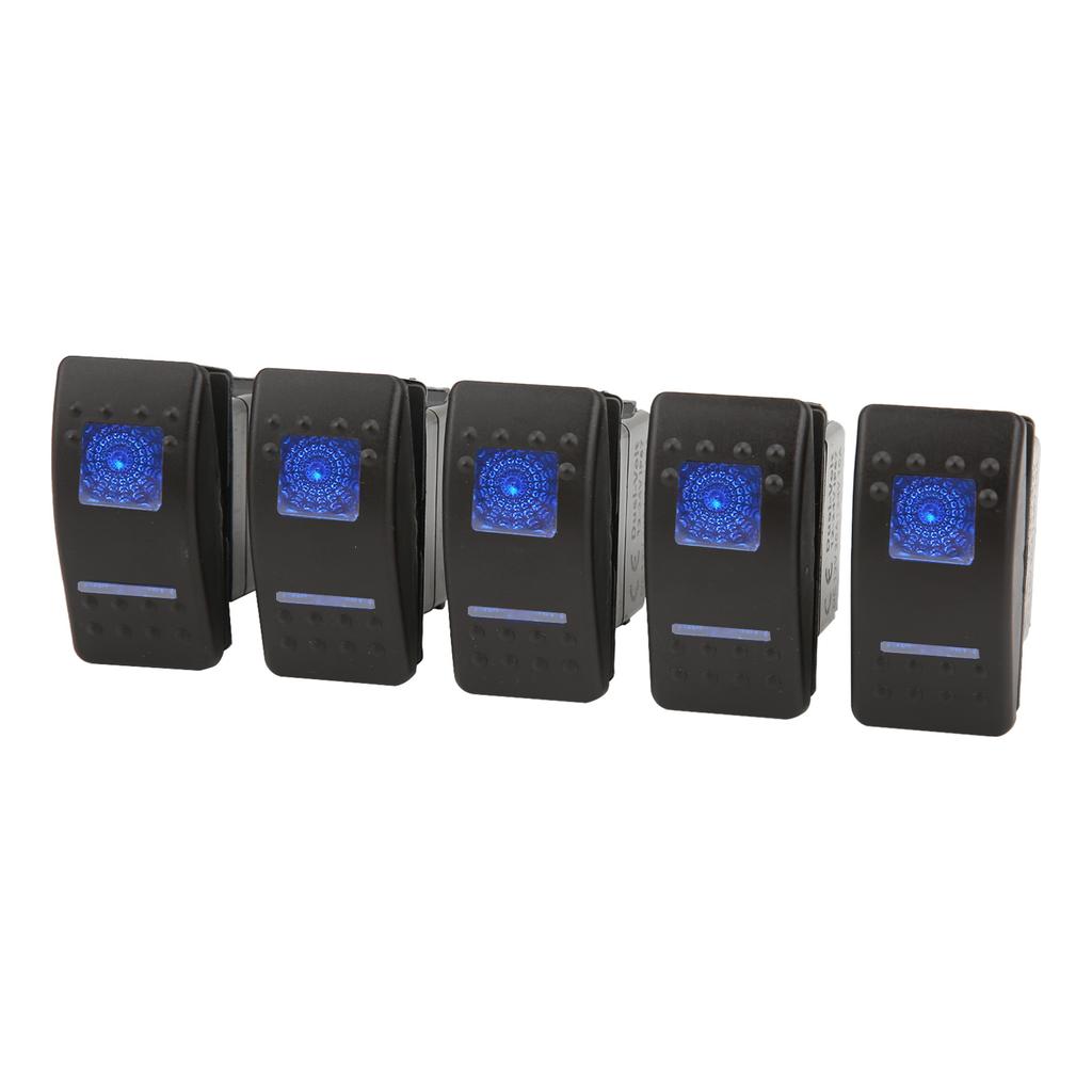 LED 5Pin Rocker Switch 12V 24V Car Rocker Switch Panel with Blue Back Light and Jumper Durable Convenient for Car Truck