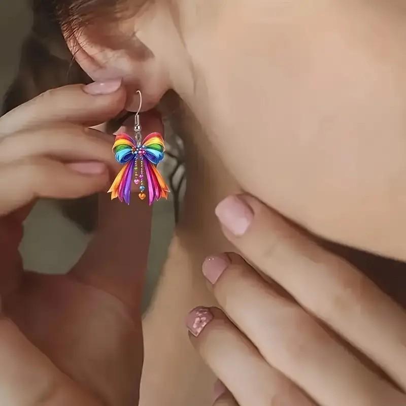 Rainbow Bow Creative Women Acrylic Earrings For Casual And Office Wearing