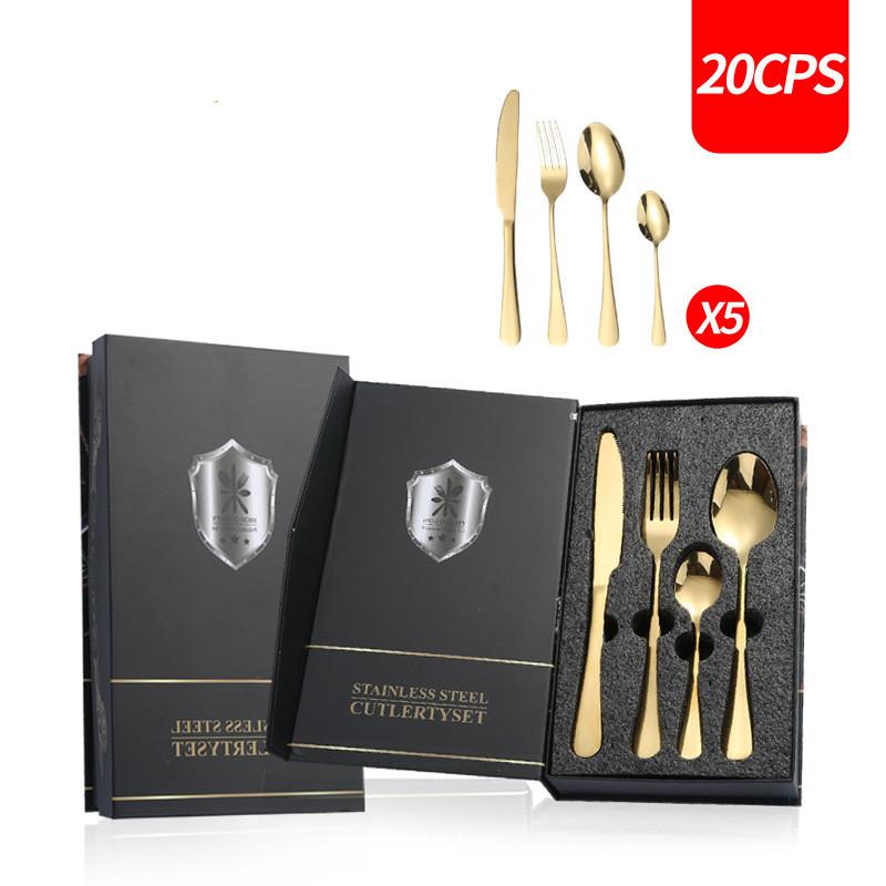 16pcs 20pcs 24pcs Stainless Steel Tableware Set Rainbow Dinnerware Knife Fork Coffee Spoon Cutlery Western Dinner Hotel Flatware