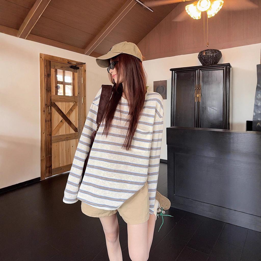 Autumn new lower clothes missing loose Korean chic chic top high-end striped long-sleeved T-shirt women