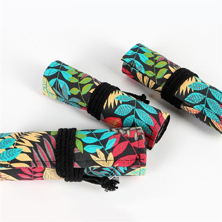 12/24/36/48/72 Holes Leaves Print Pencil Organizer Bag Canvas Pencil Wrap Pencil Roll Bag Pencil Storage Bag