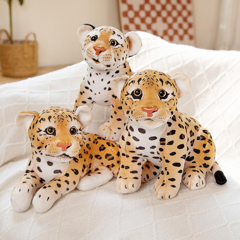 Simulation Cute Wild Animal Doll Small Leopard Tiger Lion Plush Toy Sitting Lying Sanding Pushie Gift