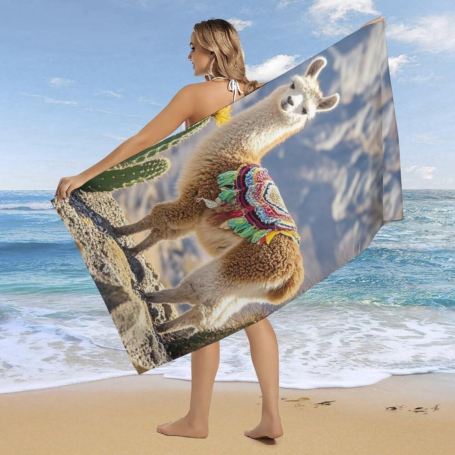 

Cute Alpaca Photo Beach Towel for Family stuffs friend Gift Quick-Dry Sand free For Bath Yoga Tourism Beach Camping Swimming GYM W30*H60(CM)
