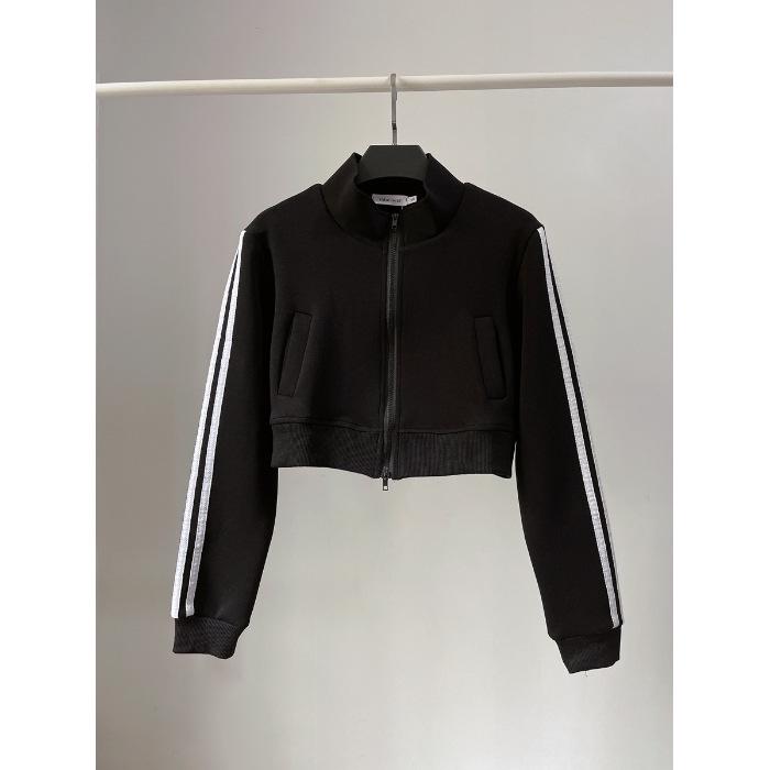 Damen Gestreifter Lässiger Cardigan Pullover - Slim Fit, Reißverschluss, Stehkragen, Herbststil