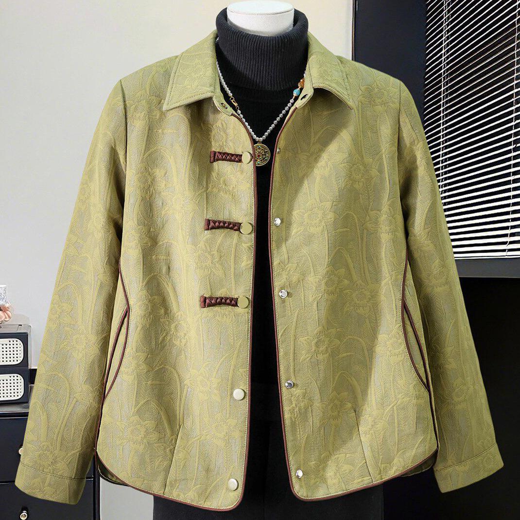 2026 Elegant Spring & Autumn Chinese Lapel Jacket for Mothers L (under 110 lbs)