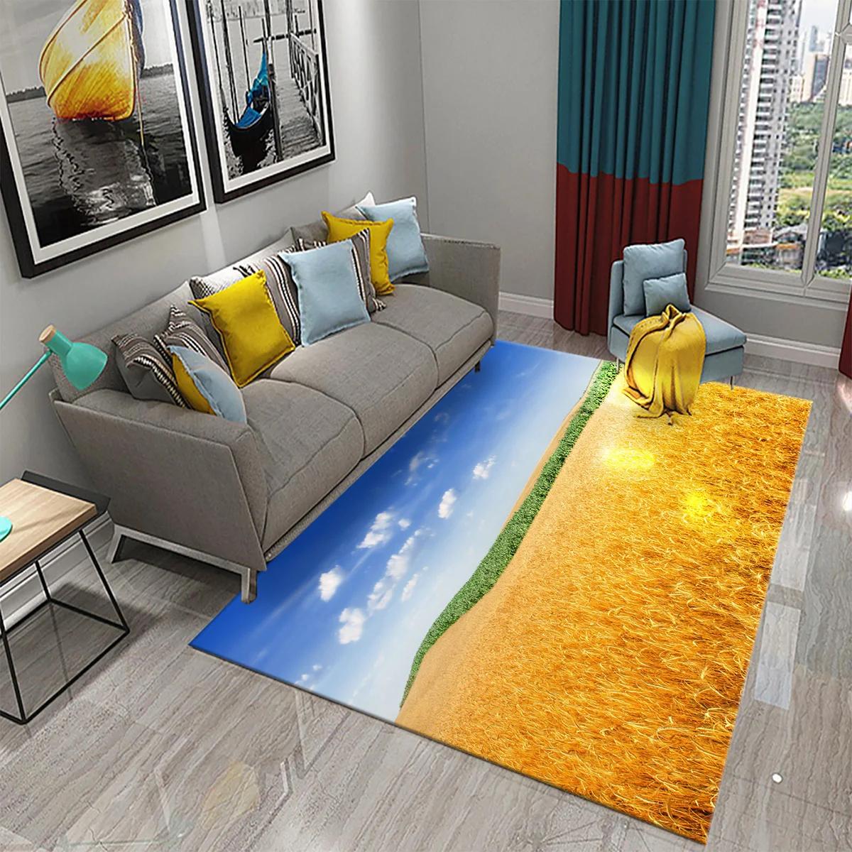 3D Golden Wheat Field Carpet for Bathroom Kitchen Non-Slip Area Mat Farm Fields Wood Board Home Bedroom Decor Living Room Carpet 40x60cm 16x24 inch