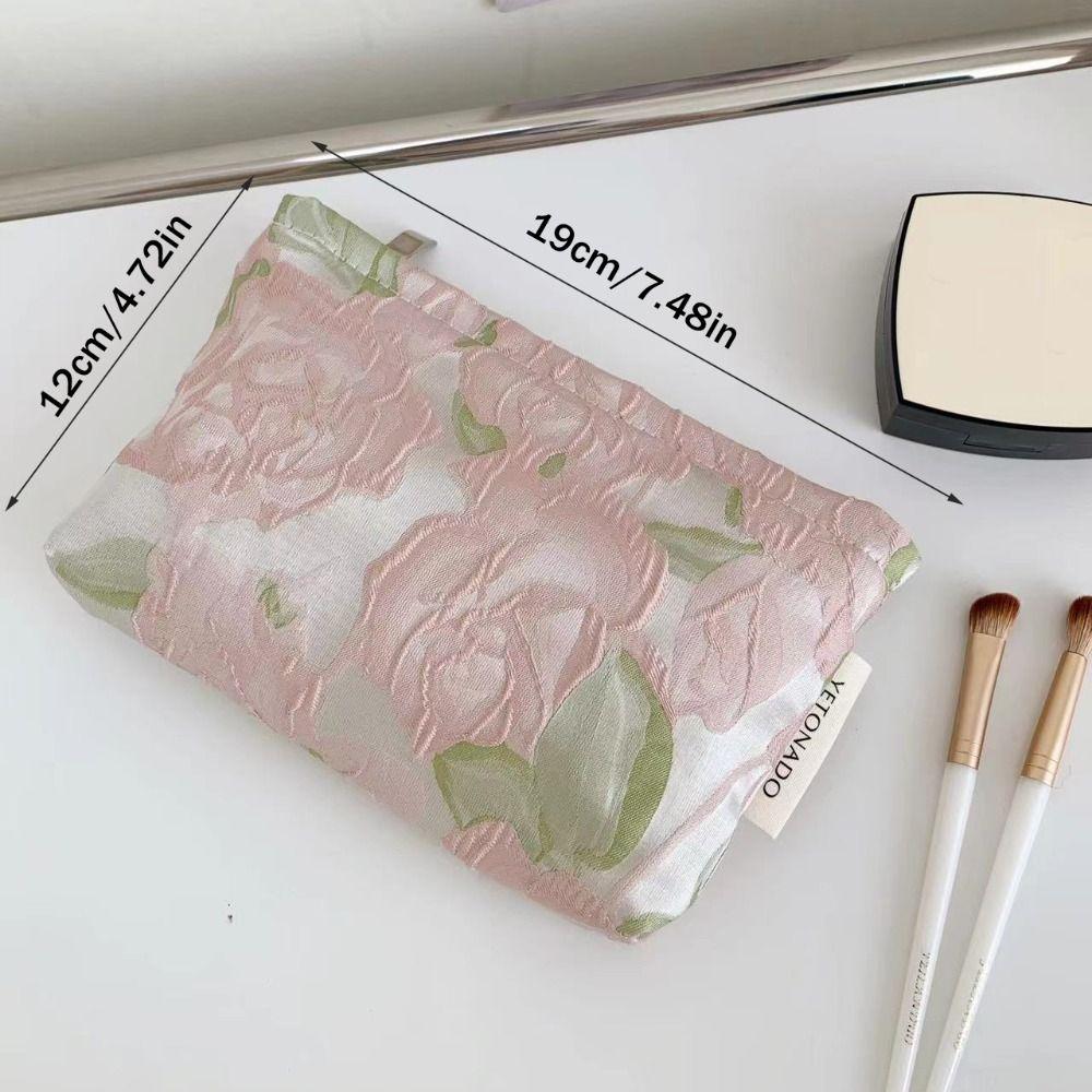 Polyester Canvas Flower Clutch Bag Flower Pattern Zipper Closure Makeup Bag Portable Large Capacity Travel Toiletry Bag