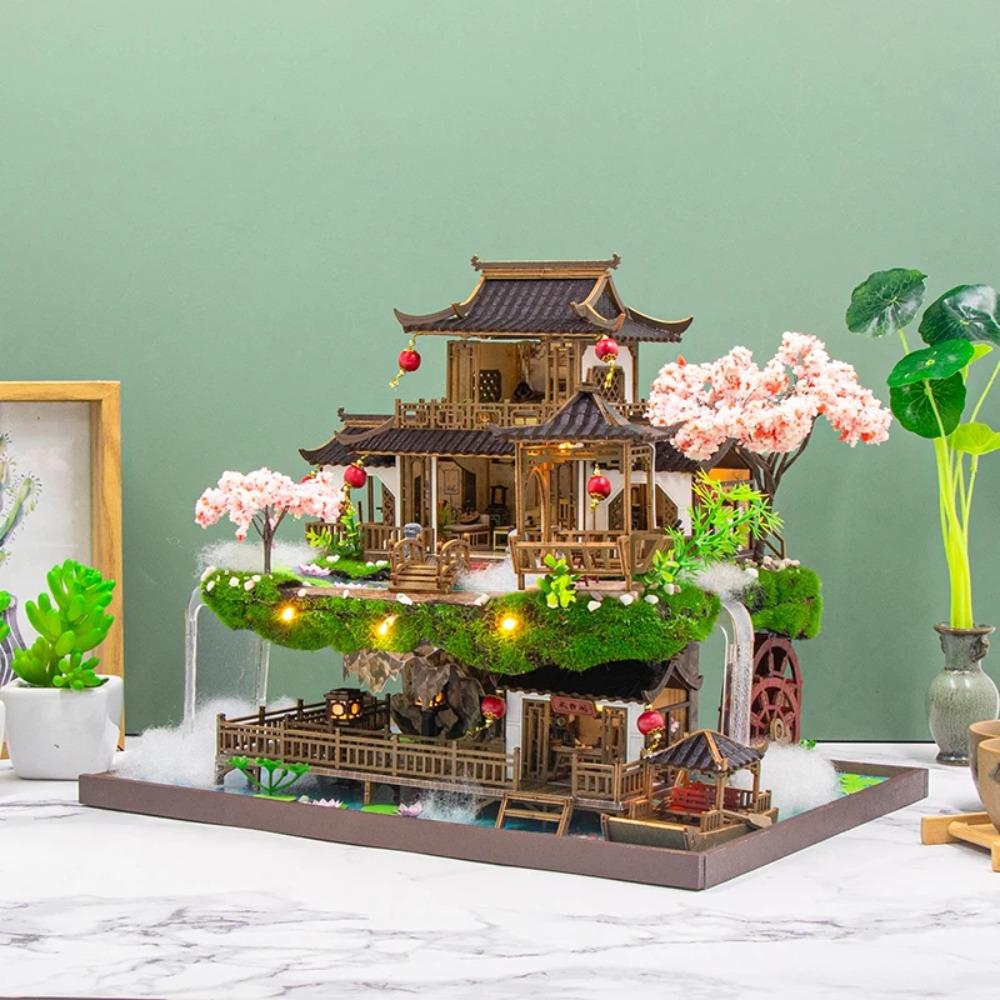 Dřevěné domečky pro víly pro kutily Miniaturní stavebnice Starověký čínský domeček pro panenky Casa s nábytkem 3D puzzle jako dárky pro přátele