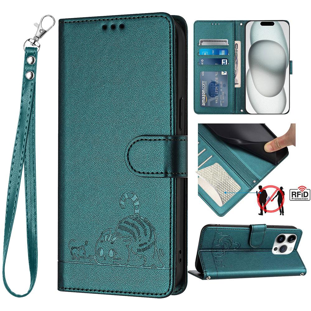 Husa din piele portofel cu pisici de desene animate pentru iPhone 16 15 14 13 12 11 Pro Max XS MAX XR 8 7 Samsung S24 S23 S22 S21 S20 Ultra Plus A14 A13 A53 A54