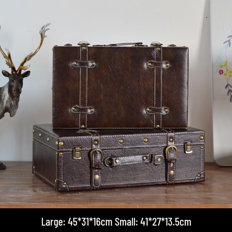 Vintage American Retro Leather-Wooden Suitcase Display and Photography Prop