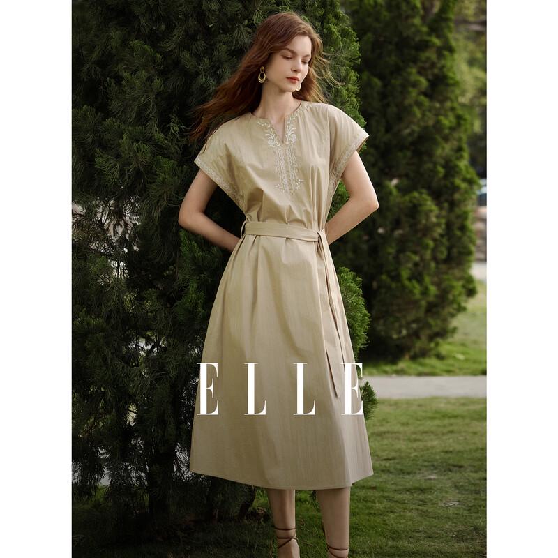 ELLE Women s Embroidered V-Neck A-Line Summer Dress M