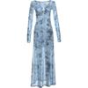 Autumn blue vacation scheming hollow V-neck dress femininity smudging slim slim spice girl long dress