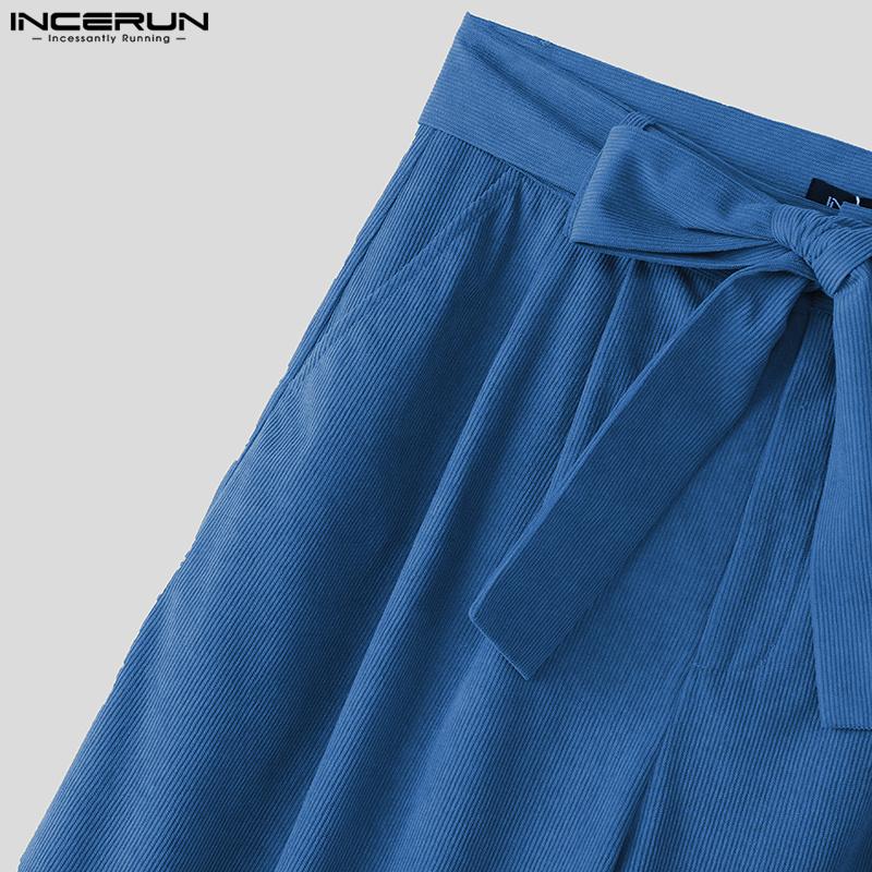 INCERUN Pánské vícekapsové bandážové zapínání na zip v pase Texturované jednobarevné harémové kalhoty