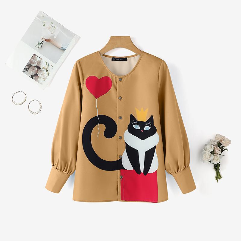 

ZANZEA Женская повседневная блузка с V-образным вырезом, свободного кроя, с длинным рукавом и принтом 4XL хаки