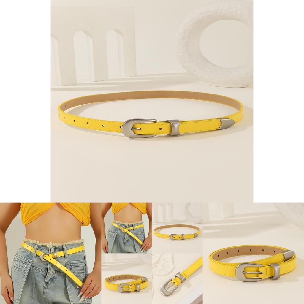 Simple Solid Color Metal Buckle Decoration Women Casual Belt For Denim Outfits