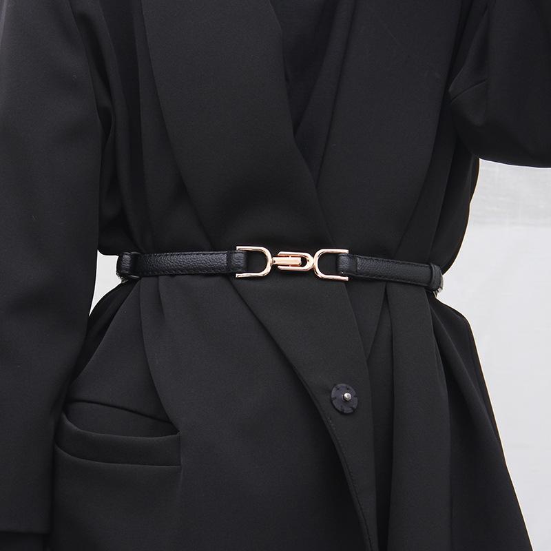 Fashion Women Decorative Leather Belt, Adjustable Buckle Slim Minimalist Waist Strap for Dresses, Suits & Sweaters