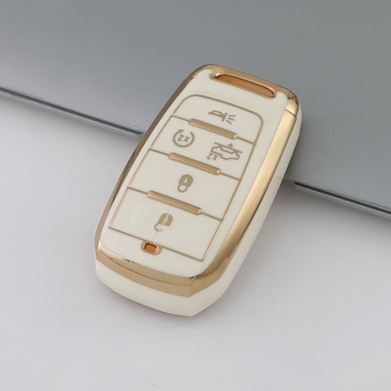 Pouzdro na klíč Jeep & Dodge se zlatým okrajem pro Compass, Cherokee, Renegade, Grand Cherokee