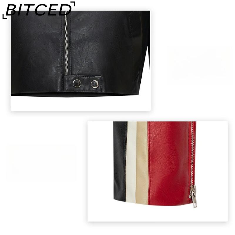 BITCED Color-Blocked PU Leather Waist-Exposing Cool-Chic Women's Jacket Biker Outfit