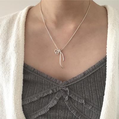 S925 Silver Korean Style Line Bow Knot Necklace Niche Ins Design Sense Snake Bones Chain Sterling Silver Necklace