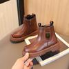 Fashion Boy Girl Short Boots Non-Slip British Style Boots Children's Side Zipper Design Single Boots Leather Boots Anti-skid