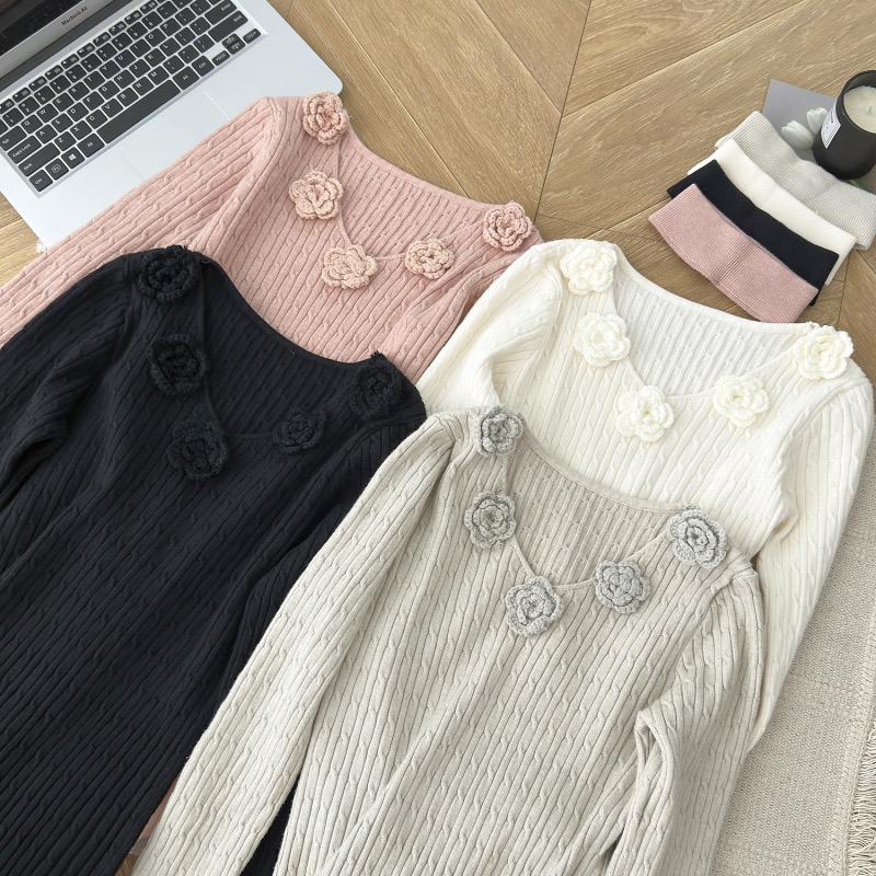 Нежный французский дизайн цветочный шарф вязаное платье для женщин осень и зима новый — фото 13