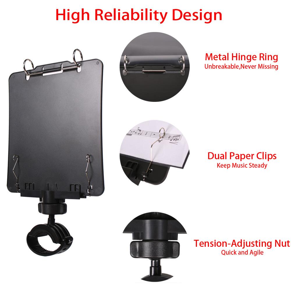 Black Sheet Music Stand - Portable Plastic Marching Lyre for Brass Instruments, Lightweight Music Clip Holder for Trumpet Players