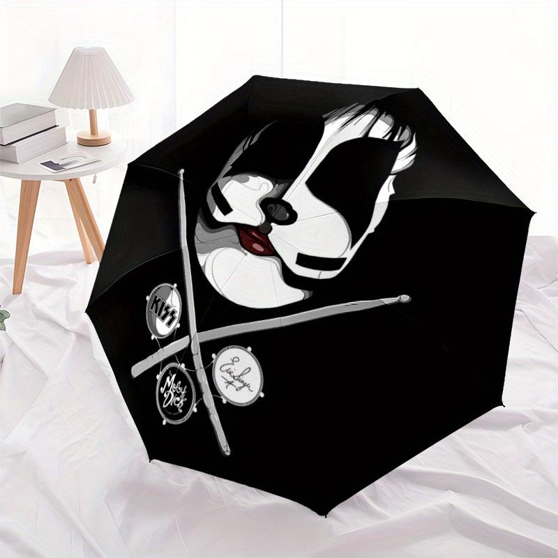 Drummer KISS Automatic Folding Cute Windproof Umbrella with Sturdy Iron Frame, Portable Compact Travel Umbrella All-Season Use Parties 0807062