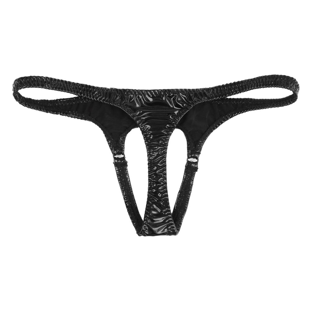 Herren Slips Wetlook Tanga Sexy Lackleder Unterwäsche Dessous Low Rise Slips