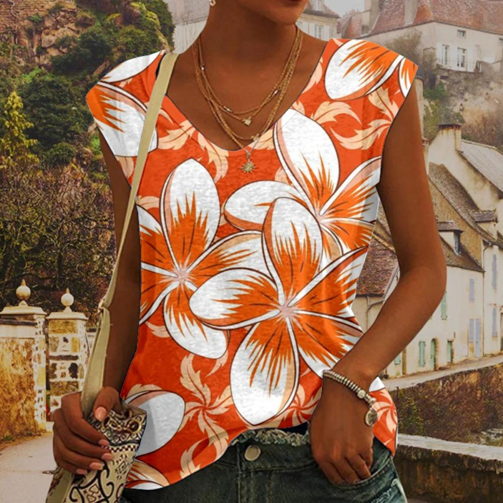 Sommer Buntes Blumen 3D-Druck Tanktops Damen Streetwear Mode Übergroße V-Ausschnitt Weste Schulterfrei Ärmellos Damen Camisole